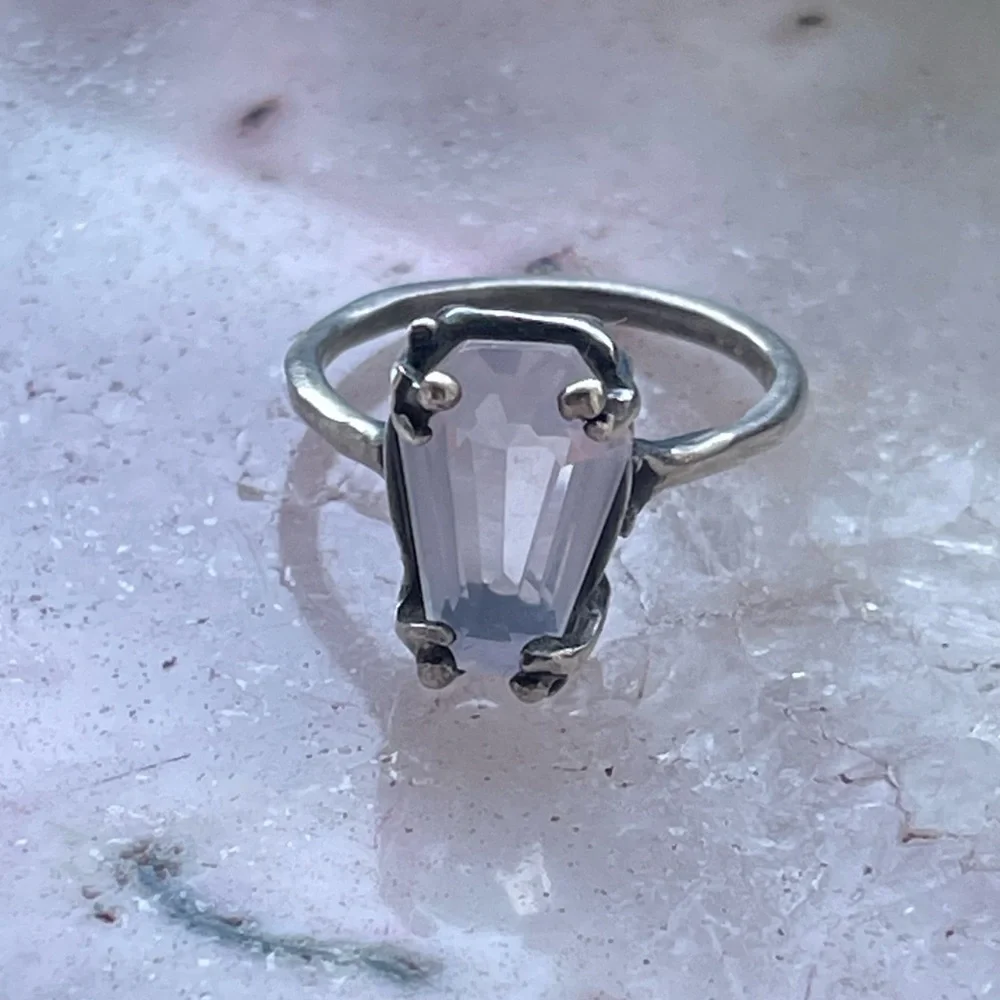 Bloodmilk Rare Ghost Rose Quartz Small Easeful Death Ring - Picture 5 of 5